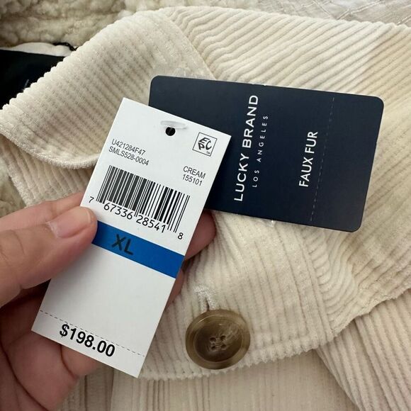 Lucky Brand Womens Corduroy Sherpa Trim Quilt Lined Button Down Coat sz XL‎ NEW - Picture 7 of 11
